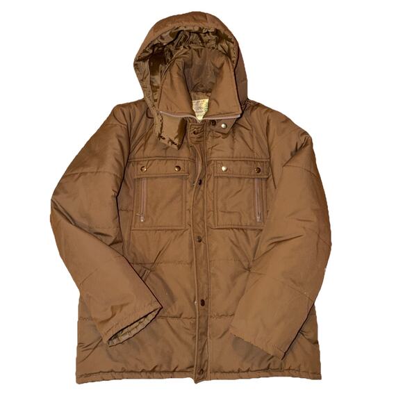 Vintage Sears Fieldmaster Mens Brown Jacket Medium Winter Removable Hood - Picture 1 of 5